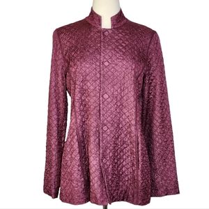Eileen Fisher 100% Tussah Silk Blazer Jacket in Textured Burgundy Size S